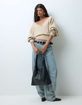 Miss Selfridge Miss Selfridge wrap batwing sweater in oatmeal-Blonde