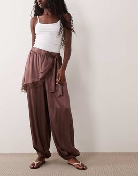 Miss Selfridge Miss Selfridge wrap detail satin balloon pants-Brown