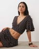 Miss Selfridge Miss Selfridge wrap ruffle sleeve top in chocolate polka dot - part of a set-Brown - 1