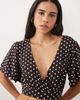 Miss Selfridge Miss Selfridge wrap ruffle sleeve top in chocolate polka dot - part of a set-Brown - 3