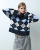 Miss Selfridge Miss Selfridge zip funnel neck argyle cardigan in navy-MULTI - 2