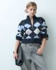 Miss Selfridge Miss Selfridge zip funnel neck argyle cardigan in navy-MULTI - 4