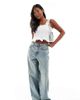 Miss Selfridge Petite Miss Selfridge Petite baggy jeans in dirty wash-Blue - 1