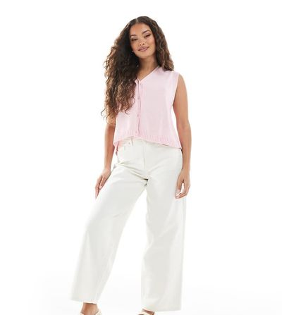 Miss Selfridge Petite Miss Selfridge Petite baggy jeans in ecru wash-White