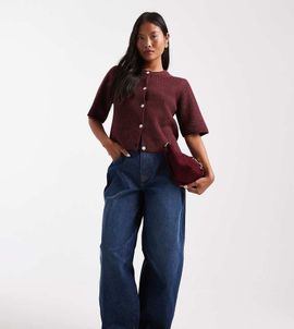 Miss Selfridge Petite Miss Selfridge Petite barrel leg jeans in indigo wash-Blue