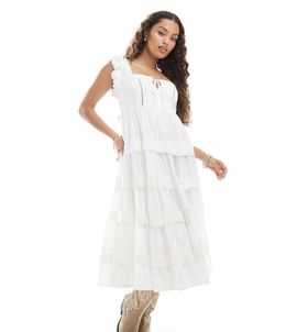 Miss Selfridge Petite Miss Selfridge Petite broderie trim baby doll maxi dress in white