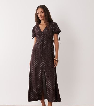 Miss Selfridge Petite Miss Selfridge Petite button up midaxi day dress in polka dots-Multi
