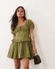 Miss Selfridge Petite Miss Selfridge Petite cheesecloth lace detail milkmaid dress in olive-Brown - 1