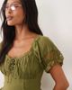 Miss Selfridge Petite Miss Selfridge Petite cheesecloth lace detail milkmaid dress in olive-Brown - 3