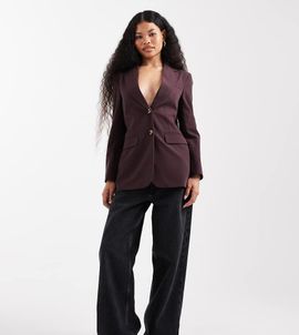 Miss Selfridge Petite Miss Selfridge Petite cinched blazer in deep plum-Red