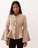 Miss Selfridge Petite Miss Selfridge Petite cinched peplum blazer with fluted sleeves in mocha-Brown - 2
