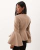 Miss Selfridge Petite Miss Selfridge Petite cinched peplum blazer with fluted sleeves in mocha-Brown - 4