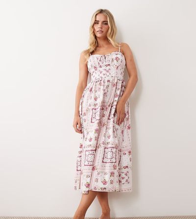 Miss Selfridge Petite Miss Selfridge Petite corset maxi dress in tile print-Multi