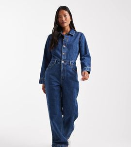 Miss Selfridge Petite Miss Selfridge Petite denim boilersuit in indigo wash-Navy