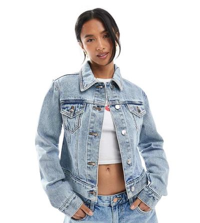 Miss Selfridge Petite Miss Selfridge Petite denim girlfriend jacket in light blue wash