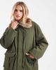 Miss Selfridge Petite Miss Selfridge Petite faux fur collar parka in khaki-Green - 1