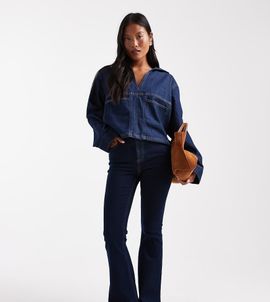 Miss Selfridge Petite Miss Selfridge Petite flare jeans in indigo wash-Blue