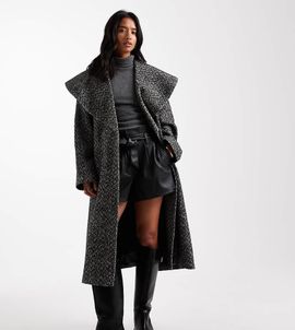 Miss Selfridge Petite Miss Selfridge Petite formal shawl collar wrap coat in herringbone-Multi