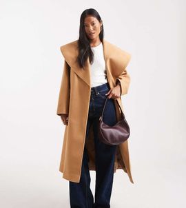 Miss Selfridge Petite Miss Selfridge Petite formal wrap coat in camel-Brown