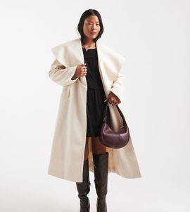 Miss Selfridge Petite Miss Selfridge Petite formal wrap coat in cream-White