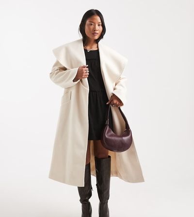 Miss Selfridge Petite Miss Selfridge Petite formal wrap coat in cream-White