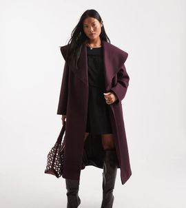 Miss Selfridge Petite Miss Selfridge Petite formal wrap coat in plum-Purple