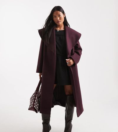 Miss Selfridge Petite Miss Selfridge Petite formal wrap coat in plum-Purple