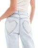 Miss Selfridge Petite Miss Selfridge Petite heart pocket straight leg jeans in ice bleach wash-Blue - 4