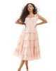 Miss Selfridge Petite Miss Selfridge Petite lace eyelet trim babydoll midi dress in peach-Yellow - 1