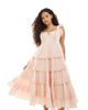 Miss Selfridge Petite Miss Selfridge Petite lace eyelet trim babydoll midi dress in peach-Yellow - 4