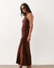 Miss Selfridge Petite Miss Selfridge Petite linen blend halter neck maxi dress in chocolate-Brown - 1