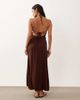 Miss Selfridge Petite Miss Selfridge Petite linen blend halter neck maxi dress in chocolate-Brown - 3