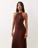Miss Selfridge Petite Miss Selfridge Petite linen blend halter neck maxi dress in chocolate-Brown - 4