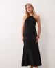 Miss Selfridge Petite Miss Selfridge Petite linen blend halter neck midaxi dress in black - 1