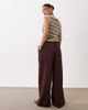 Miss Selfridge Petite Miss Selfridge Petite linen blend wide leg pants in chocolate-Brown - 3