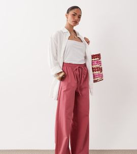 Miss Selfridge Petite Miss Selfridge Petite linen blend wide leg pants in raspberry-pink