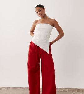 Miss Selfridge Petite Miss Selfridge Petite linen blend wide leg pants in red