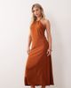 Miss Selfridge Petite Miss Selfridge Petite linen look halter maxi dress in rust-Orange - 1