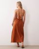 Miss Selfridge Petite Miss Selfridge Petite linen look halter maxi dress in rust-Orange - 2