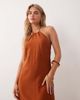Miss Selfridge Petite Miss Selfridge Petite linen look halter maxi dress in rust-Orange - 3