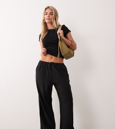 Miss Selfridge Petite Miss Selfridge Petite linen look pull-on pants in black