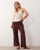 Miss Selfridge Petite Miss Selfridge Petite linen look pull-on pants in chocolate-Brown - 3