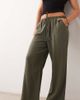 Miss Selfridge Petite Miss Selfridge Petite linen look pull-on pants in olive-Green - 1