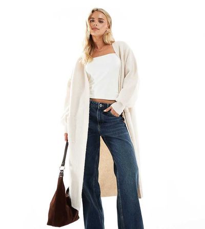 Miss Selfridge Petite Miss Selfridge Petite maxi cardigan in oatmeal-Neutral