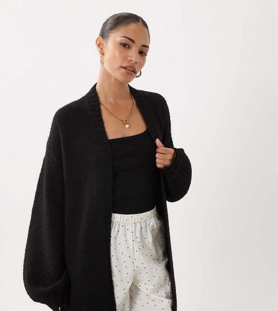 Miss Selfridge Petite Miss Selfridge Petite maxi cardigan with lace cuff detail in black