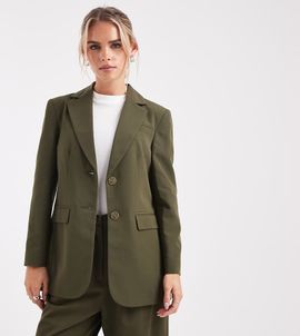 Miss Selfridge Petite Miss Selfridge Petite oversized blazer in olive-Blue