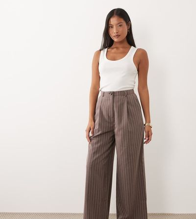 Miss Selfridge Petite Miss Selfridge Petite pinstripe pants in chocolate-Brown