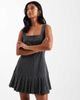 Miss Selfridge Petite Miss Selfridge petite pinstripe pinny dress with drop waist pleated hem-Gray - 2