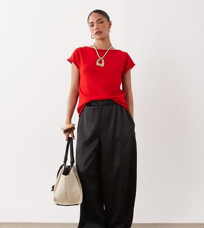 Miss Selfridge Petite Miss Selfridge Petite satin balloon pants in black