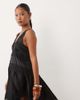 Miss Selfridge Petite Miss Selfridge Petite satin handkerchief hem mini dress with lace inserts in black - 1